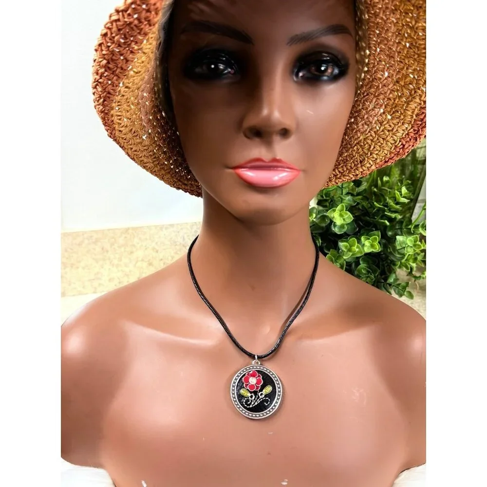 Brighton Black Cord Flower‎ Pendant Necklace